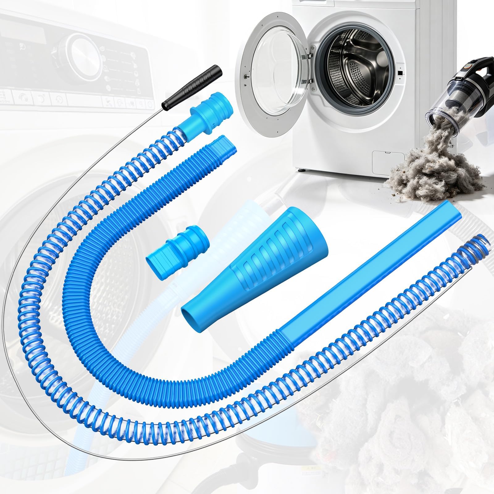 Sealegend 2 Pieces Dryer Vent Cleaner Kit Dryer Lint Vacuum Attachment Hose | Flexible Dryer Vent Vacuum Hose for Deep Cleaning/Lint Remover Kit with Guide Wire/Dryer Lint Trap Cleaner Ease of Use (Blue)