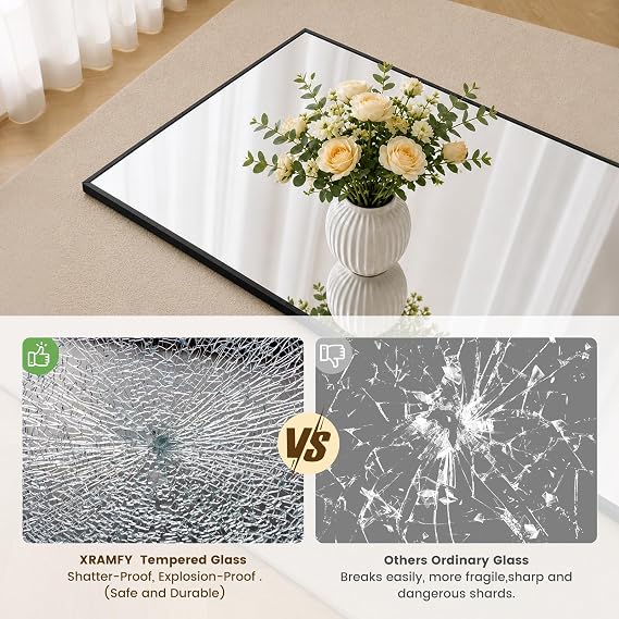 XRAMFY Full Length Mirror 165x71 cm,Full Body Mirror Free Standing, Hanging or Leaning, Floor Mirror Tempered Glass for Bedroom, Living Room, Cloakroom Rectangle Minimalist Modern Black