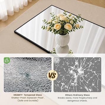 XRAMFY Full Length Mirror 165x71 cm,Full Body Mirror Free Standing, Hanging or Leaning, Floor Mirror Tempered Glass for Bedroom, Living Room, Cloakroom Rectangle Minimalist Modern Black