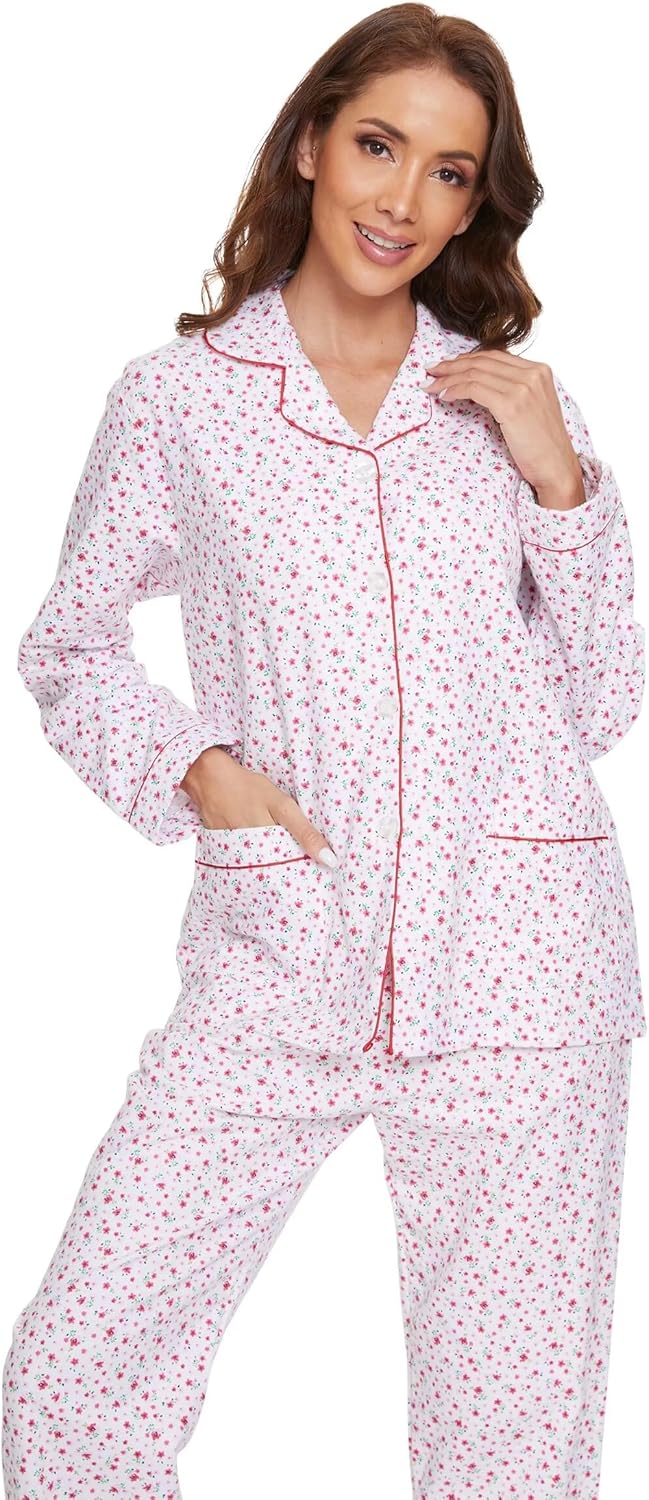 amaxer Women's Warm Pjs Flannel Pajamas Set 100% Cotton Sleepwear Button Pajama Set with Elastic Drawstring - Image 5