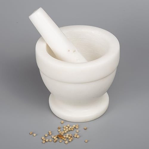 Miniatura 3 de Creative Home Juego de mortero y mortero de mármol natural, cuenco de guacamole molcajete, especias de cocina, hierbas, molinillo de pesto de 5.3