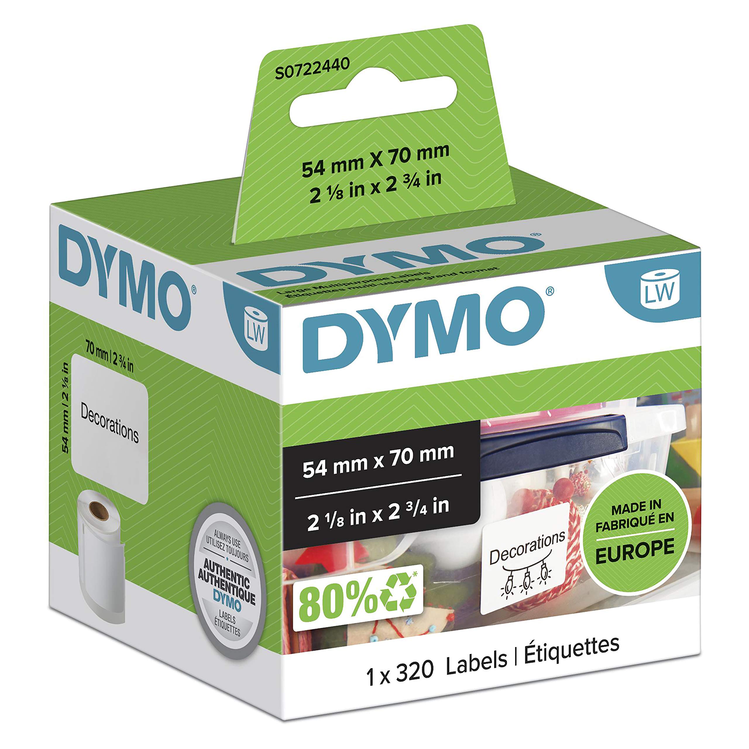 DYMO Authentic LabelWriter MultiPurpose Labels 54 mm x 70 mm Self
