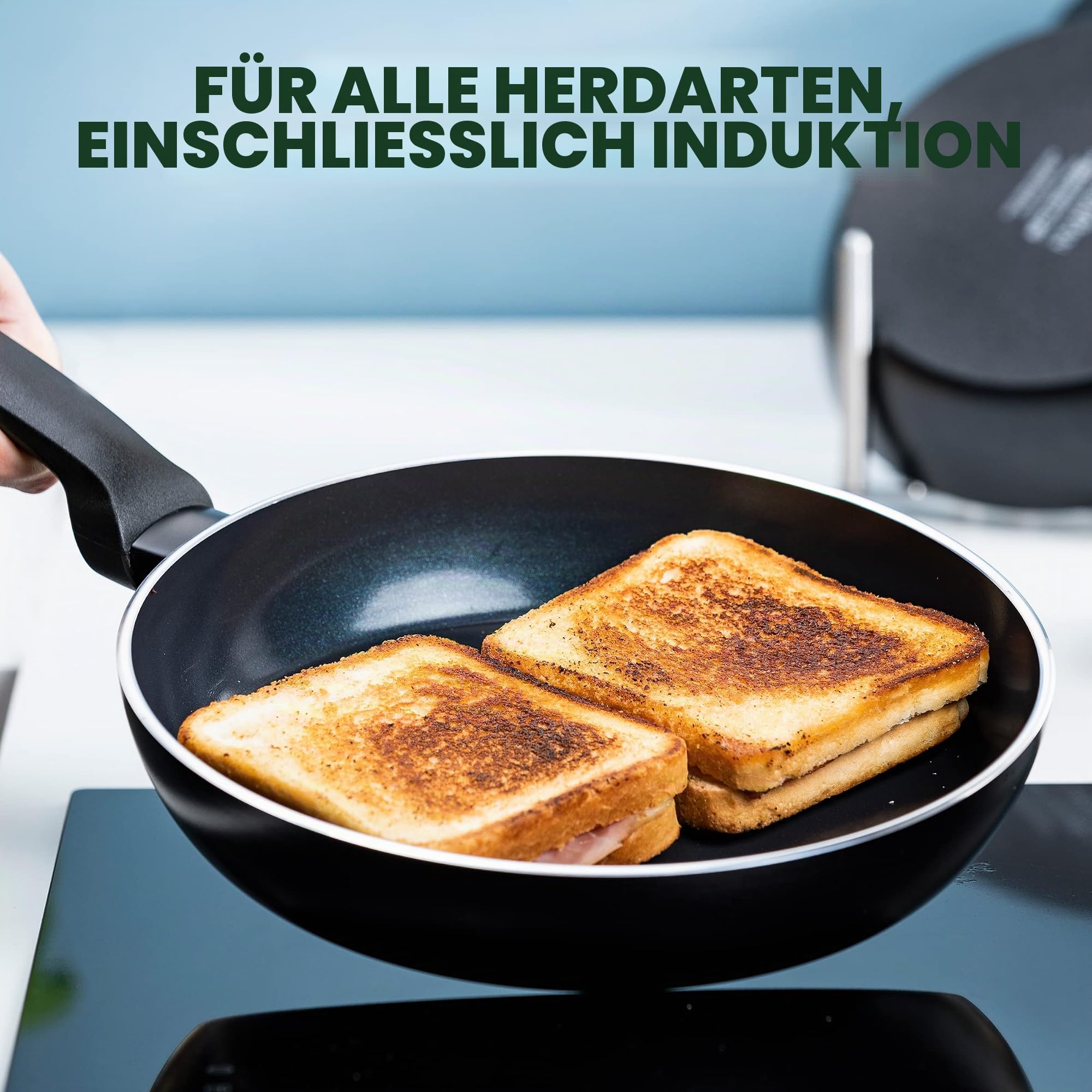 GreenPan Torino Gesunde antihaftbeschichtete Keramik Bratpfanne 24 cm, PFAS-frei, Induktion, Backofenfest bis 160°C, spülmaschinenfest, Schwarz