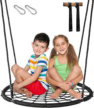 JupiterForce 40 Spider Web Tree Swing for Kids Adults Outdoor Round Net Swing with 2 Hanging Straps, Steel Frame and Adjustable Ropes Attaches to Trees or Existing Swing Sets for Backyard, Black