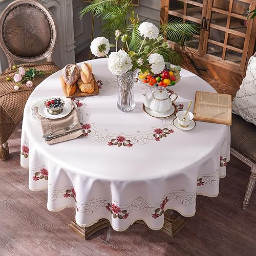 ARTABLE Mantel bordado con estampado floral, ribete de encaje de algodón, flor clásica vintage para mesa de comedor, cocina, mesa de café al aire