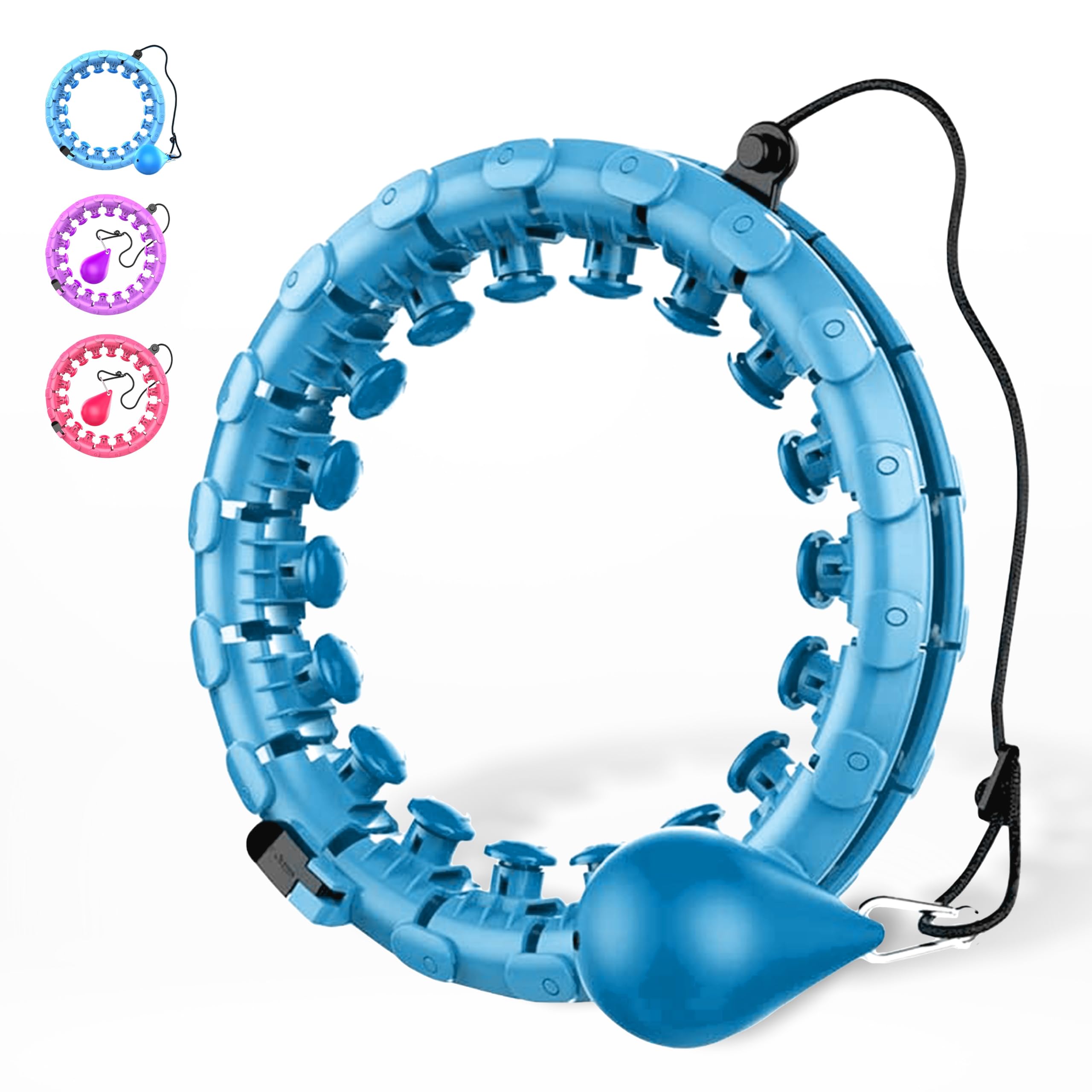 Hoopside Plus - Smart Hula Hoop zum ununterbrochen Hullern, Fällt Nicht herunter, geeignet für Anfänger, Hula Hoop zum abnehmen und fit Werden, mit Massagenoppen, 24 Abnehmbare Glieder (Blau)