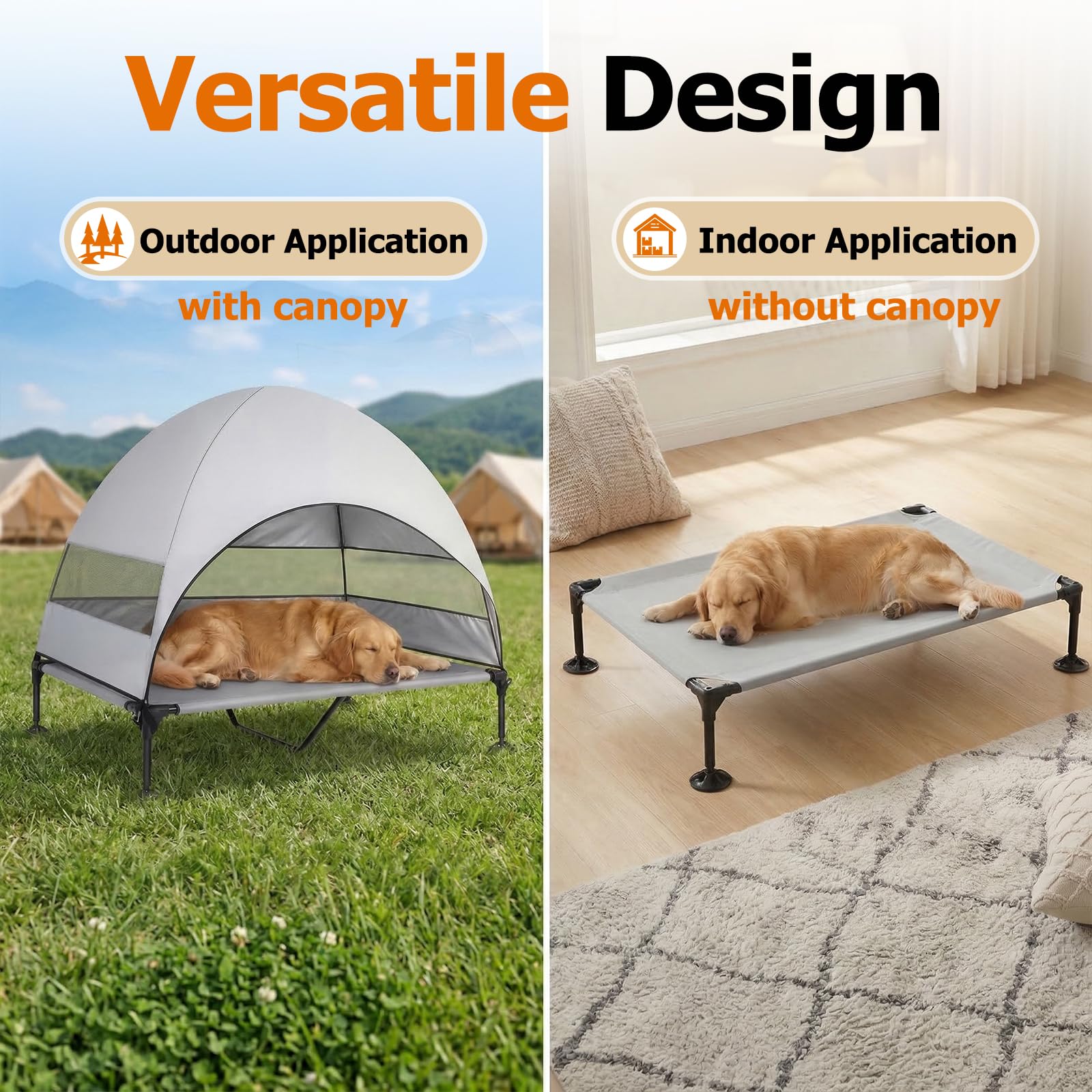 Hundebett mit Baldachin für große Hunde, Grau, 127 cm L x 81,3 cm B x 108 cm T