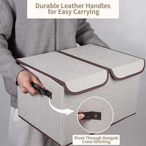 Miniatura 4 de Caja de almacenamiento plegable de tela, 16.5 x 11.8 x 9.8 pulgadas (largo x ancho x alto), con doble tapa y divisores, organizador grande para el