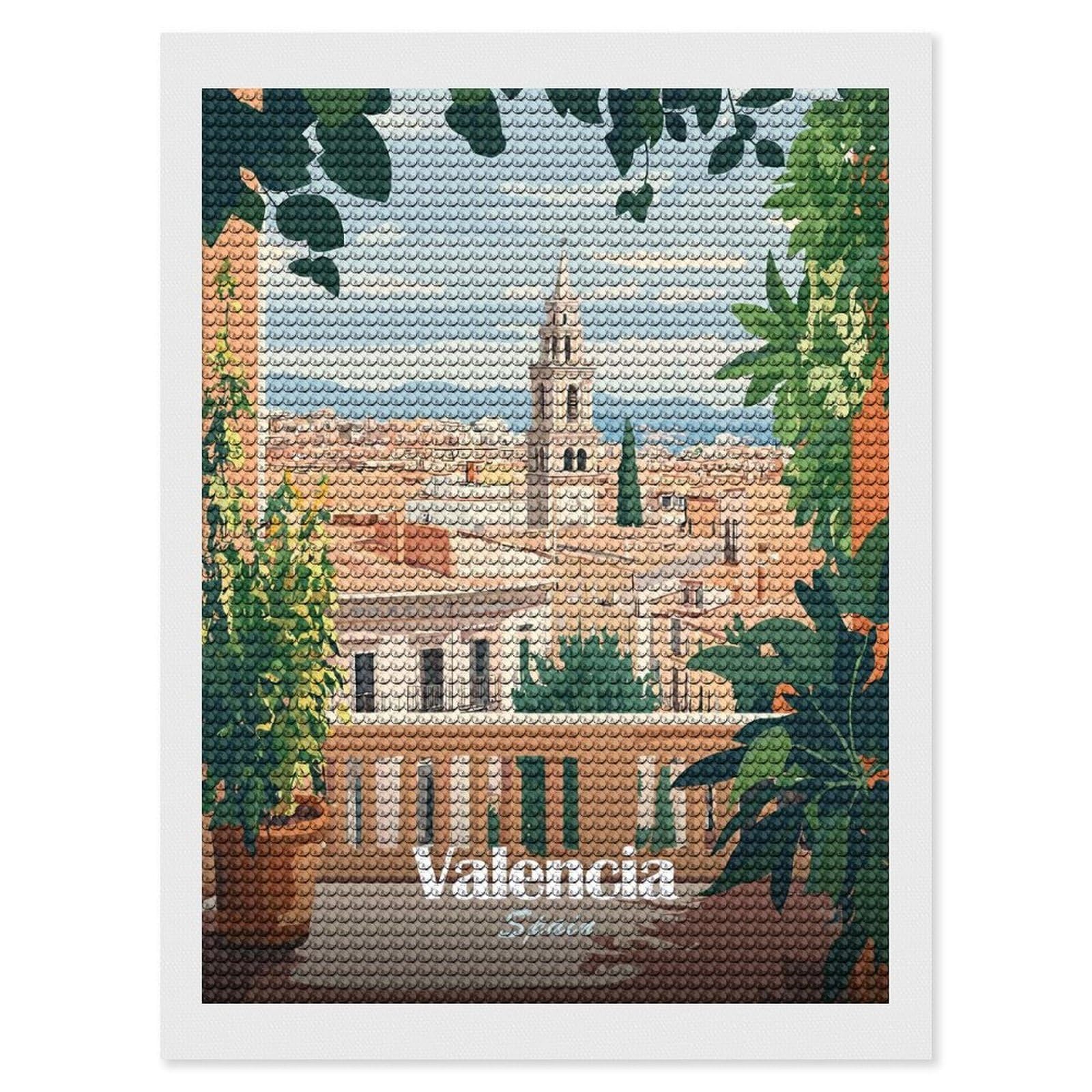 Junmoney Valencia Cityscape (2) Diamond Painting Canvas Kit 12"x16", Relaxing DIY, Modern Decor, Aesthetic Room Decor, Home Wall Art, Wall Art Gift