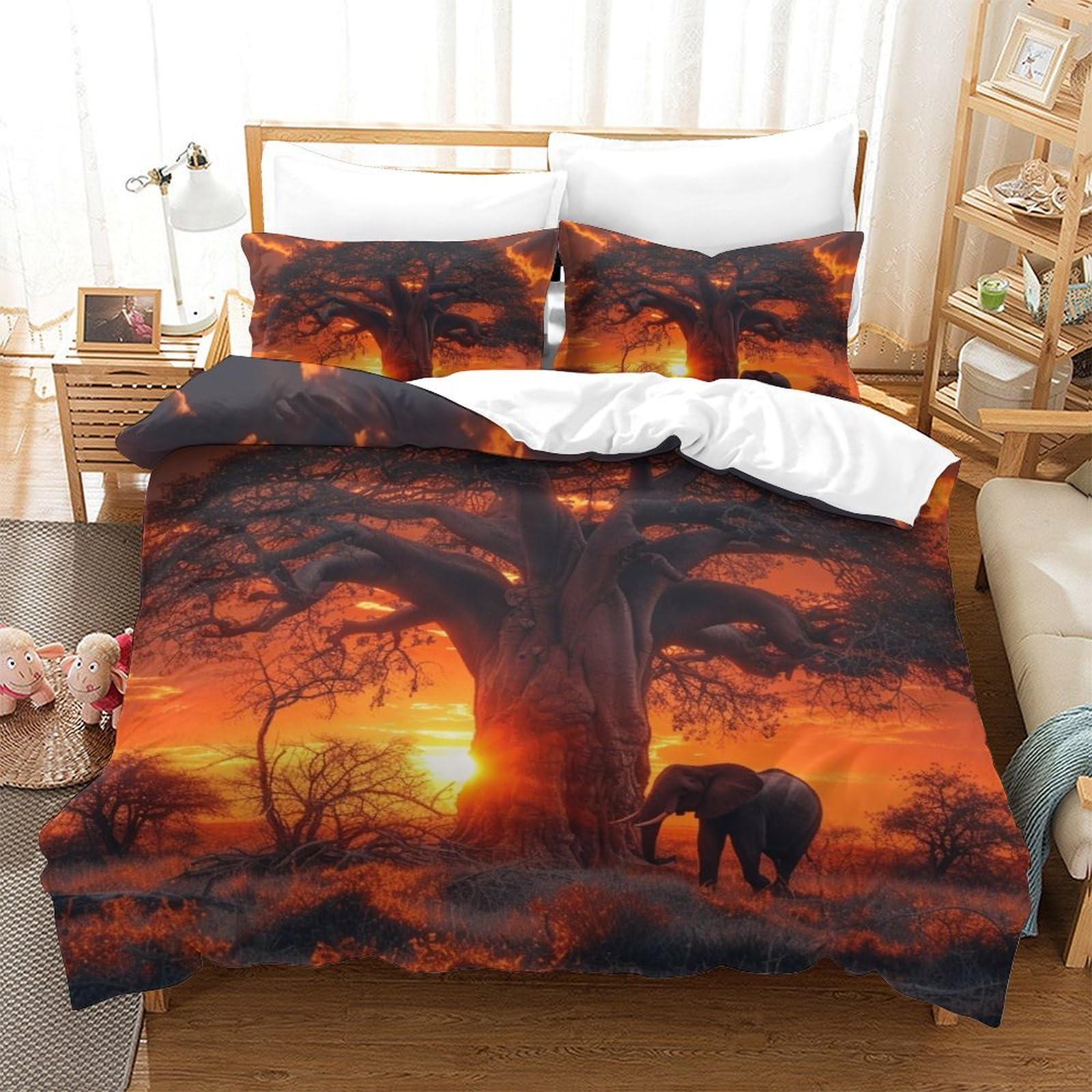 Parure de lit Arbre de Vie microfibre premium housse de couette 220x240 anti-plis