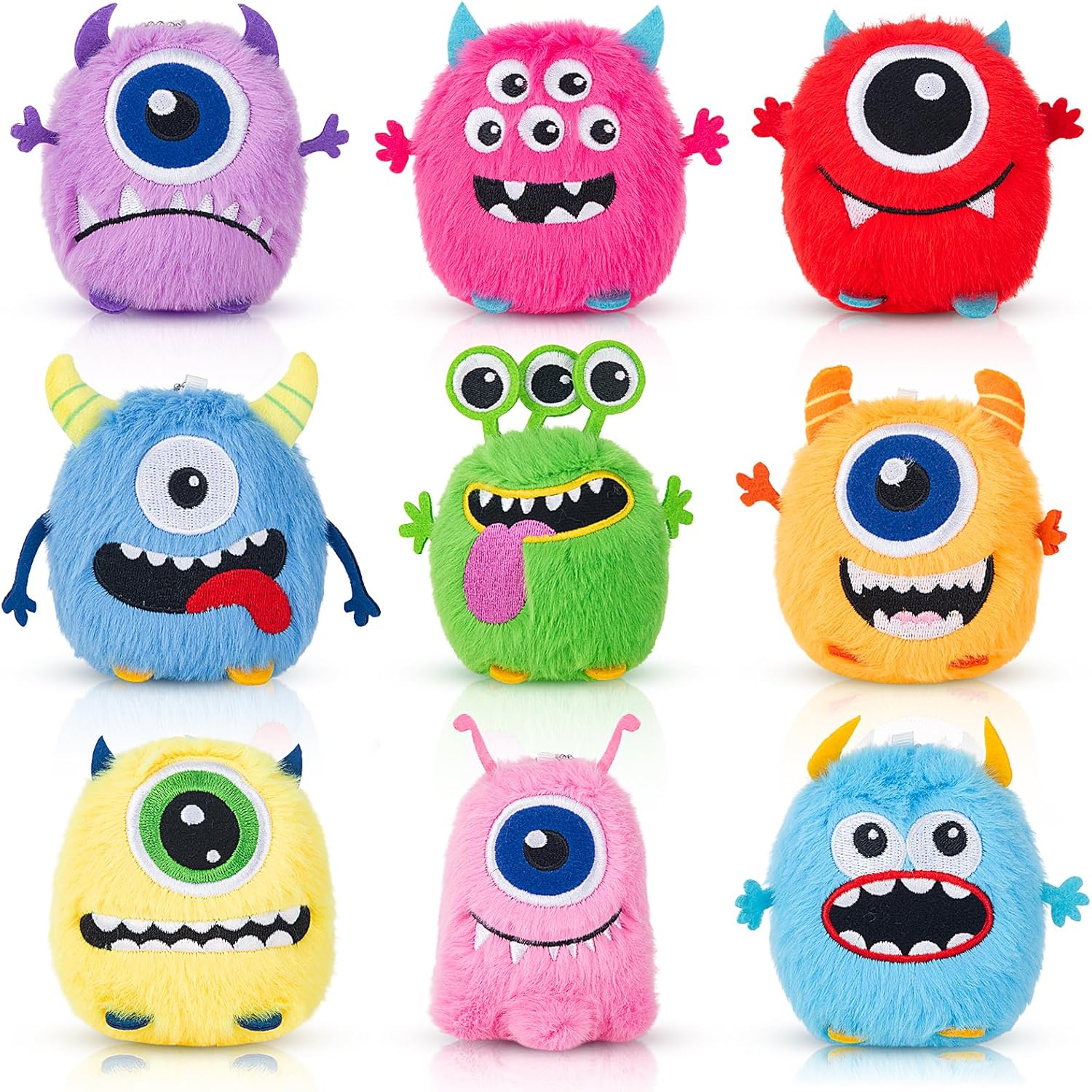 Libima 9 Pcs Mini Stuffed Animals Bulk Adopt a Pet Party Favors 3.15 Inch Small Plush Keychains Cute Ornaments Toys for Baby Shower Birthday Gift Bags Fillers Basket Stuffers(Fluffy Monsters)