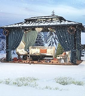 HOTEEL 10x12 Hardtop Gazebo Hot Tub Gazebo with Flame-Retardant Curtain ...