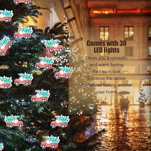 Miniatura 2 de Guirnalda de luces para árbol de Navidad, casa de campo, camión, 10 pies, 30 luces LED LED de Navidad, luces rojas de hadas de camión para