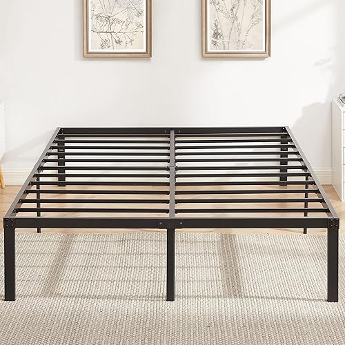 Miniatura 29 de Base de cama Vecelo, de 14 pulgadas, listones de acero resistente Plataforma metálica B,Plataforma plegable,Negro Metálico