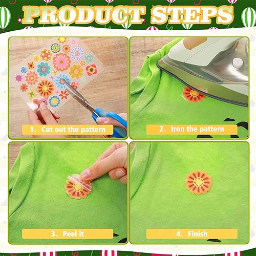 Miniatura 2 de Containlol 12 hojas de parches hippie para planchar, calcomanías de transferencia de calor para ropa, primavera, paz, amor, corazón, flor, apliques