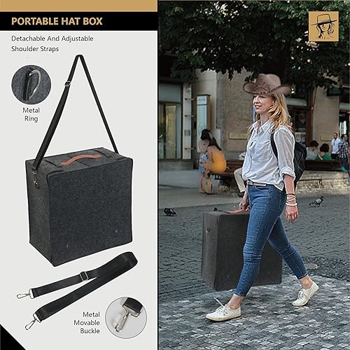 Miniatura 2 de Caja de almacenamiento de sombreros para sombrero de vaquero, funda de almacenamiento cuadrada plegable de ala ancha de viaje, organizador de