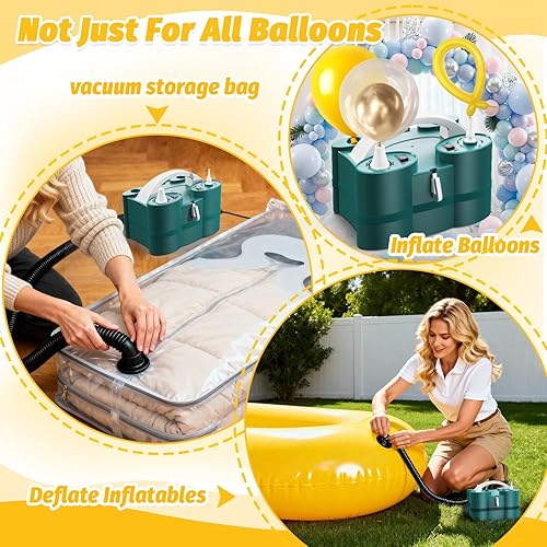 Miniatura 6 de Bomba de globo eléctrica, bomba de aire 3 en 1 de 110 V CA, inflado rápido para globos de látex 260Q o aluminio, inflador multiusos y deflador para