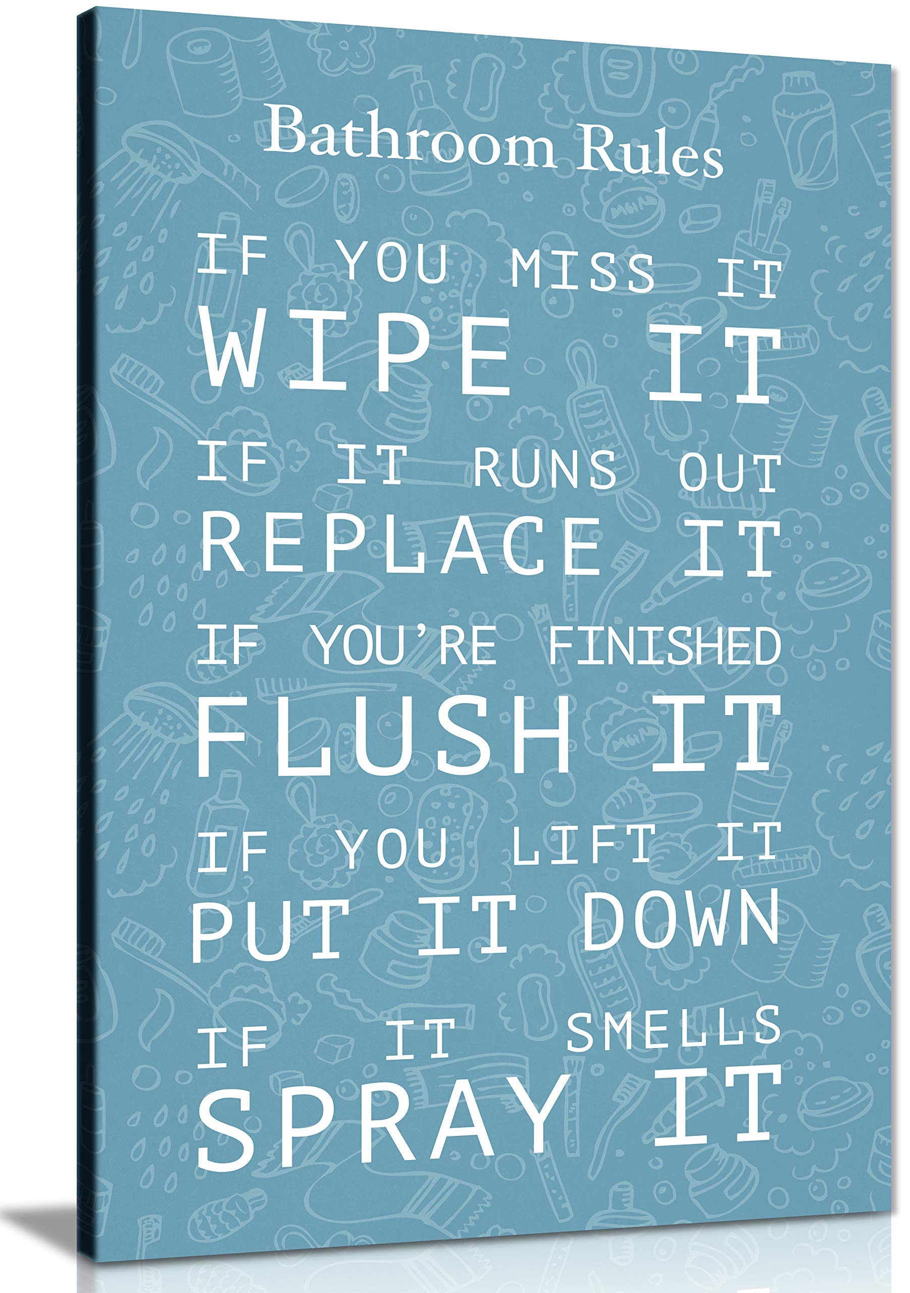 Panther Print Blue Canvas Wall Art For Washroom And Toilets, Beautifully Framed Prints On Canvas, Toilet And Bathroom Rules, Print For Special Occasions, (18X12 Inch)
