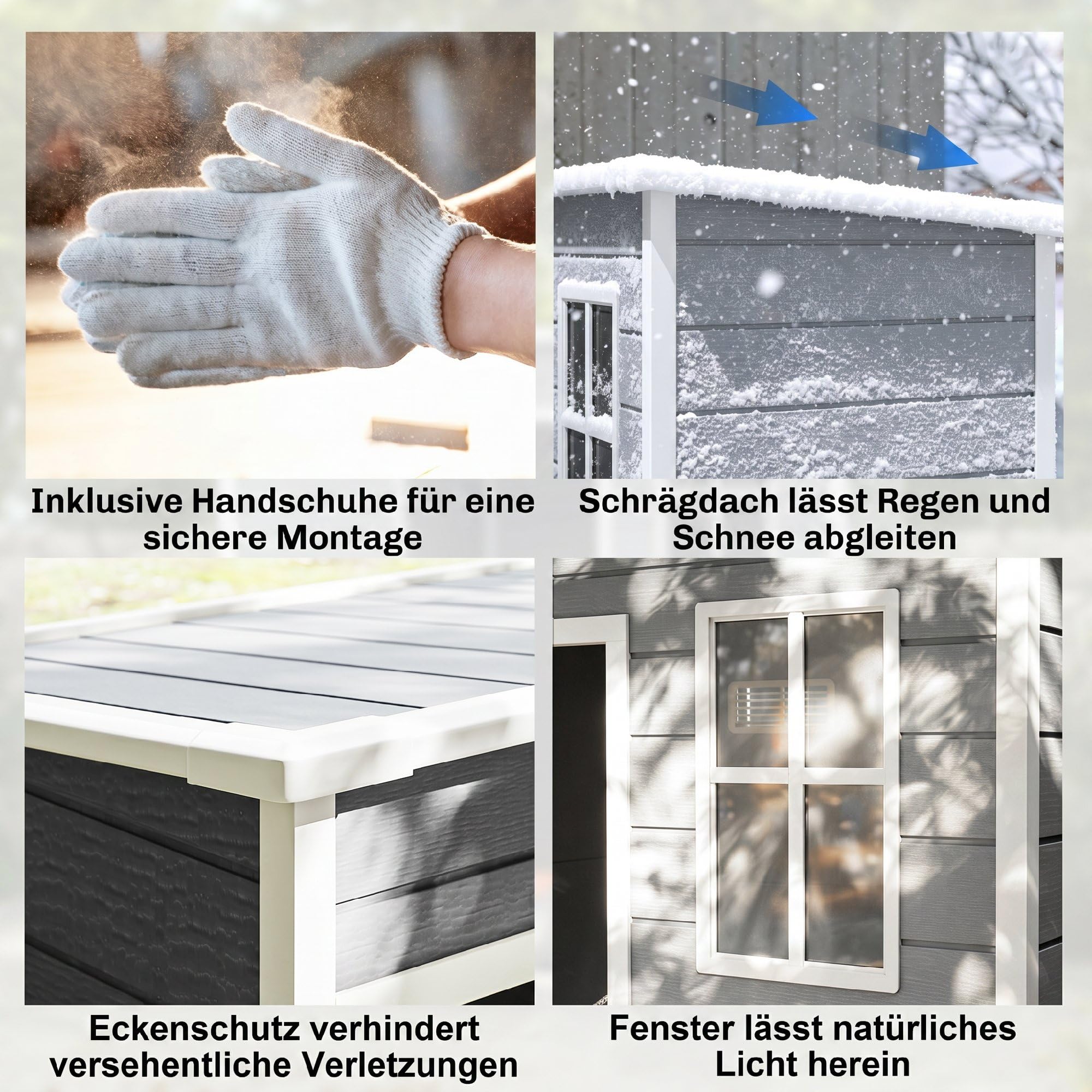 Outsunny Gerätehaus Kunststoff 1,14m² 151 x 92 x 193cm Geräteschuppen mit Pultdach Boden Fenster Abschließbarer Tür wetterfest Gartenhaus Outdoor Garten Schuppen für Hinterhof Grau | Mit Boden, Mit Fenster, Abschließbare Tür, Wetterfest, Geräteschuppen, G