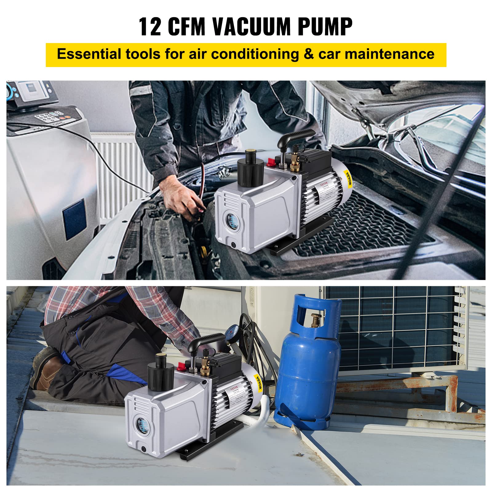 VEVOR Pompa próżniowa 12 CFM pompa podciśnieniowa 1 HP 0,3 Pa, bardzo wydajna pompa próżniowa, idealna do klimatyzacji domu, konserwacji samochodu, pakowania próżniowego