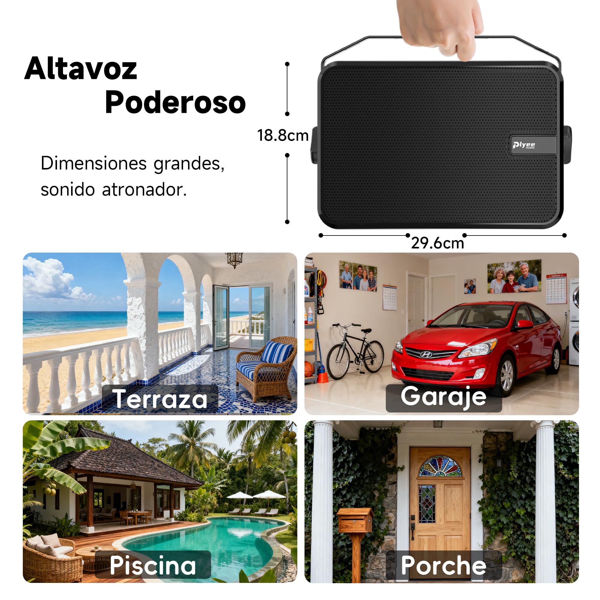 Altavoz Bluetooth Exteriores, Sistema Activo + Pasivo de Montaje en Pared, Amplificador Integrado, Entrada AUX Compatible para Terraza, Porche, Piscina, Garaje, Pack de 2 (MZ‑660)