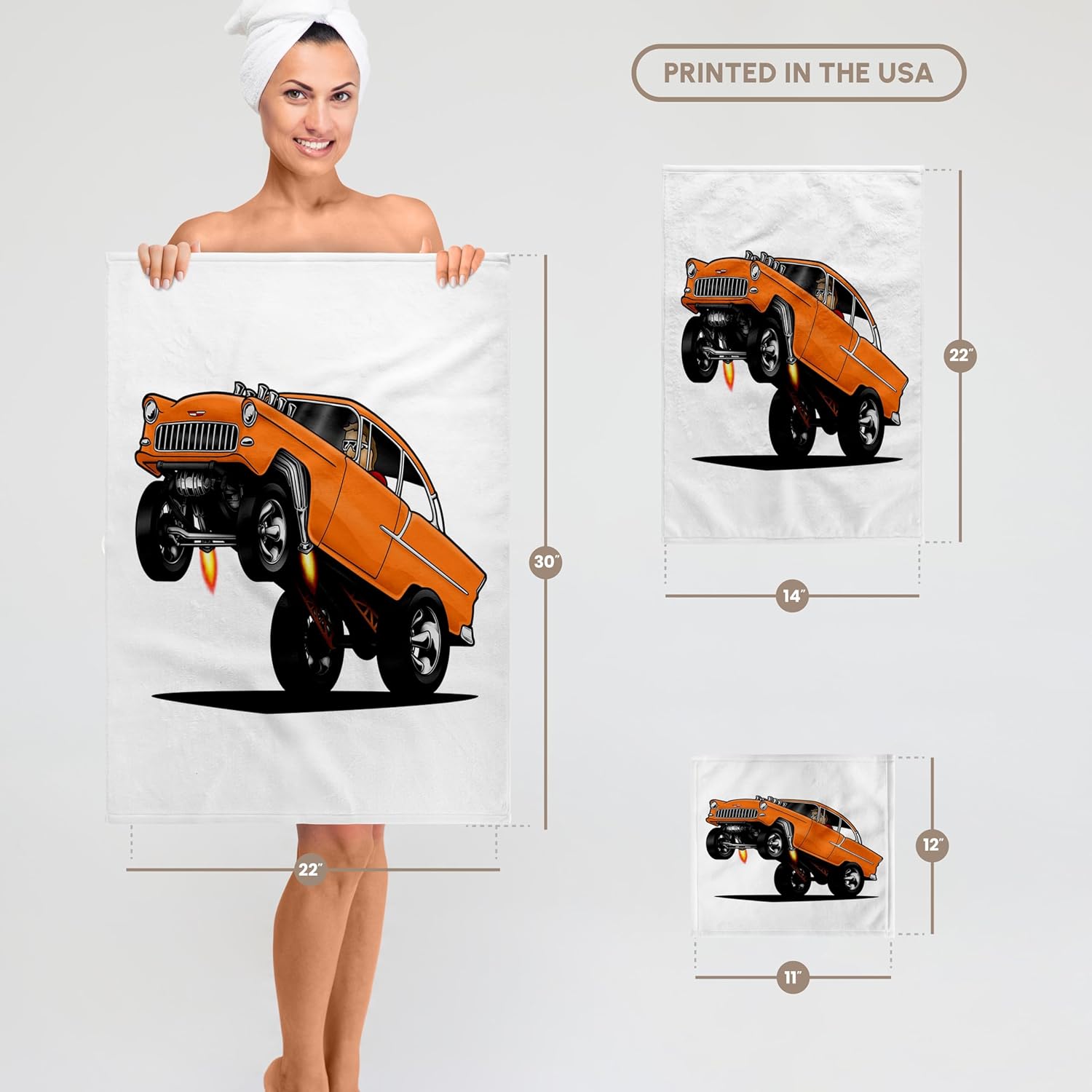 3dRose Illustration of a 1955 chev Gasser at the Drag Strip Popping a Wheelie 22x30 Bath Hand Pool Towel