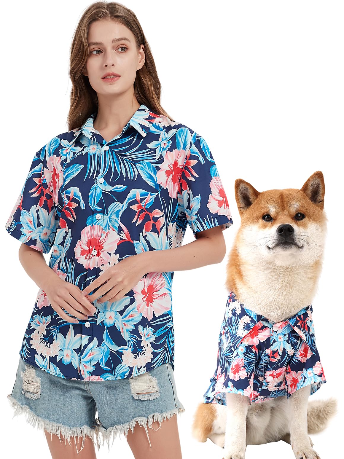 Jaynuier Dog Shirt Hawaii, Hawaiian Dog T-Shirts Style Floral Breathable Cool Clothes Owner and Pet Shirts are Sold Separately