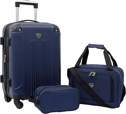 Travelers Club Chicago Hardside Expandable Spinner Luggages, Navy Blue, 3 Piece Set