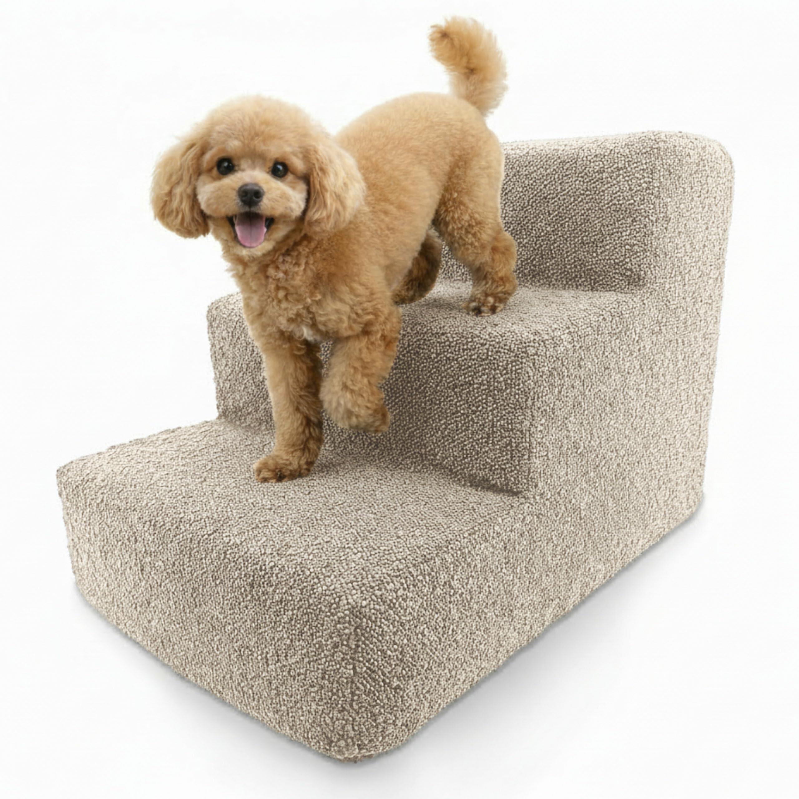 Muralo Escalier pour Chien 3 Marches 30 cm - Marchepied Antidérapant pour Petits Chiens et Chats, Jusqu’à 17 kg, Housse Bouclé Déhoussable et Lavable - Accès Facile au Canapé et au Lit (Beige)