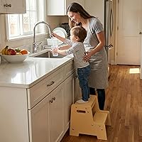 Vista 1 de Stepup Baby Taburete de madera barnizado para niños – Taburete infantil de 2 pasos con asas, madera contrachapada de abedul, base antipunta