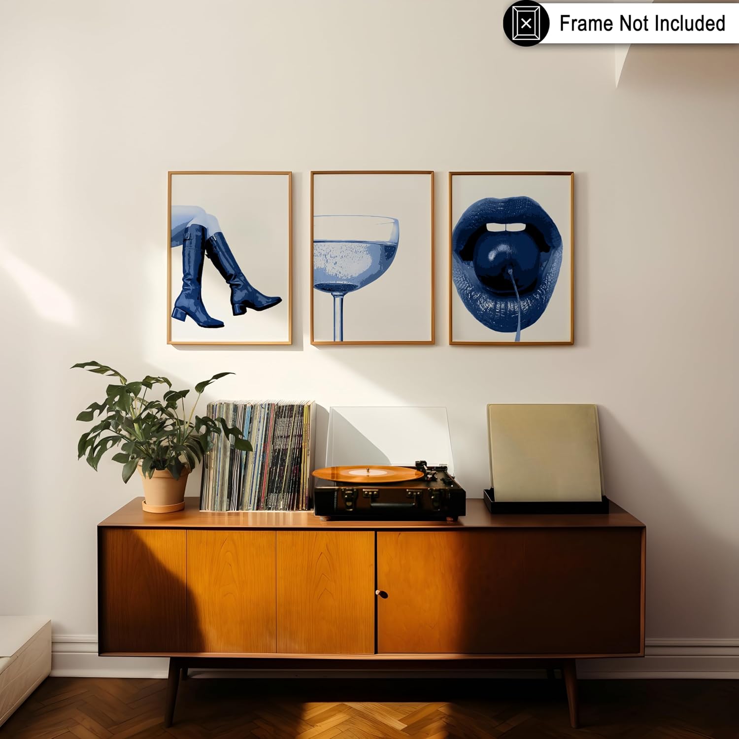 Poster Master 3-Piece Blue Funky Print - Fashion Poster - Alcohol, Cherry Lips & Boots Art - Trendy Gift for Men & Women - Aesthetic Decor for Bedroom, Living Room or Dorm - 8x10 UNFRAMED Wall Art