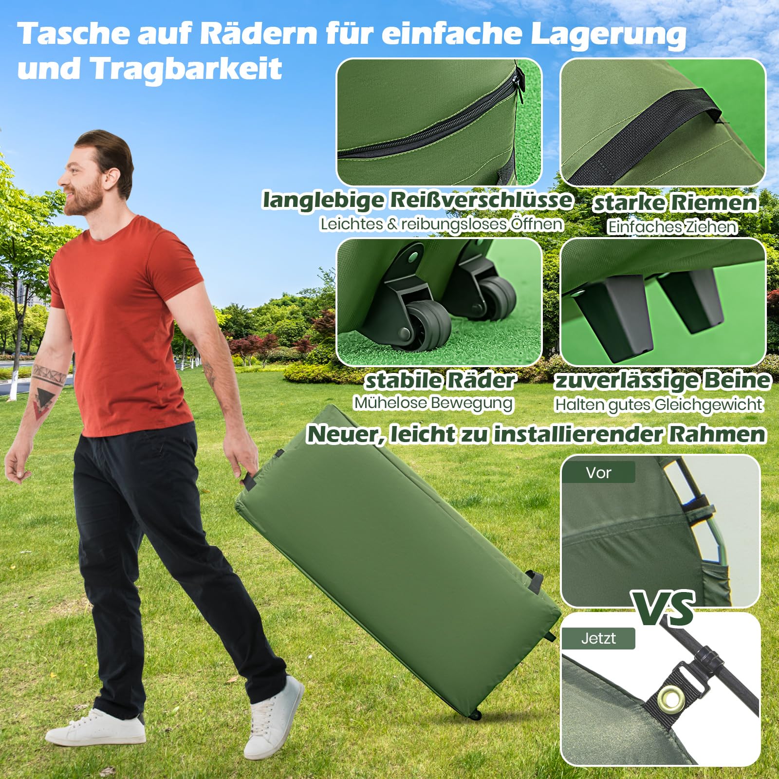 GOPLUS Cuna con tienda de campaña para 2 personas, tienda de campaña 5 en 1 impermeable con protección solar, colchón de aire, almohada, saco de dormir y bolsa de transporte, tumbona de camping para