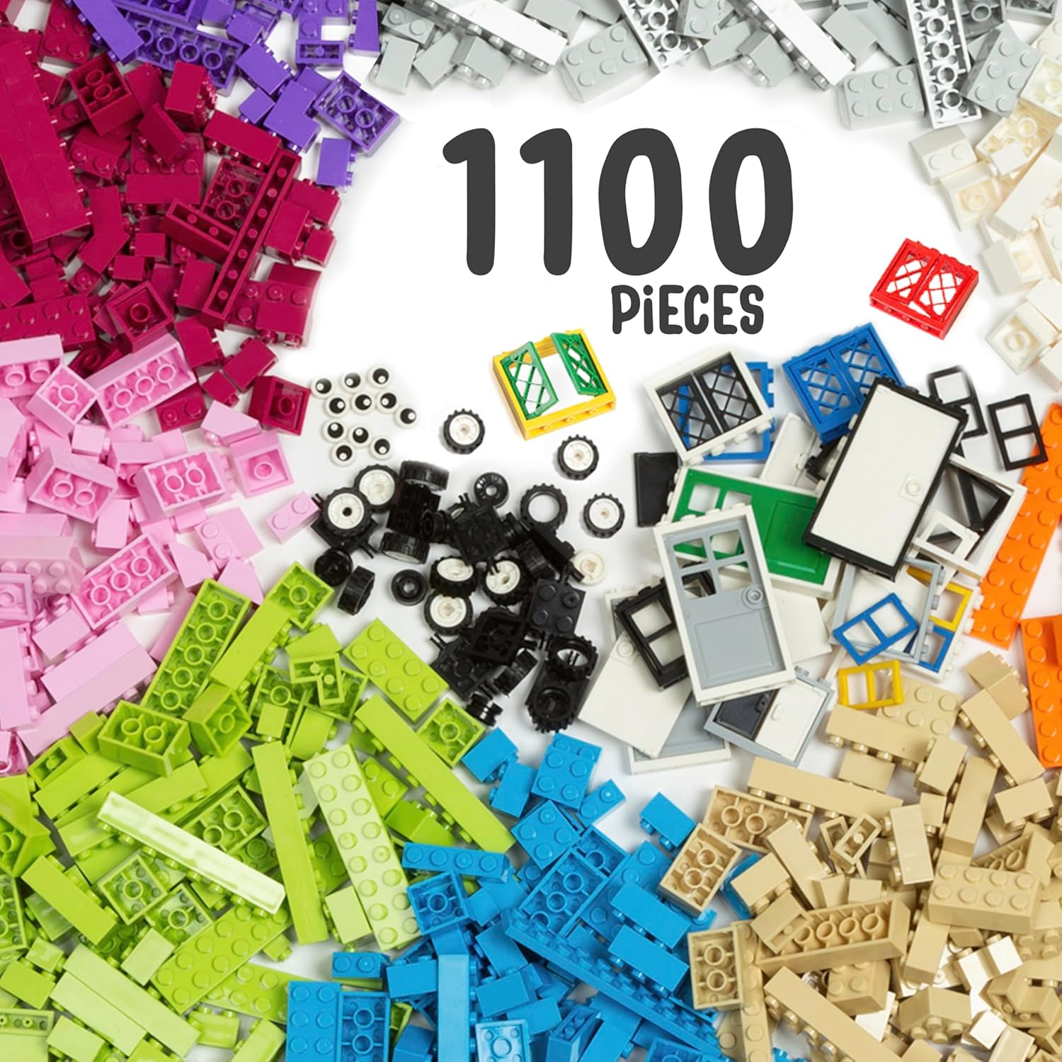 Play Platoon 6 Pound Bulk Building Bricks Set- 10 Classic Colors Bulk Building Blocks Play Set, Generic Brick Parts, for Boys and Girls, Classic