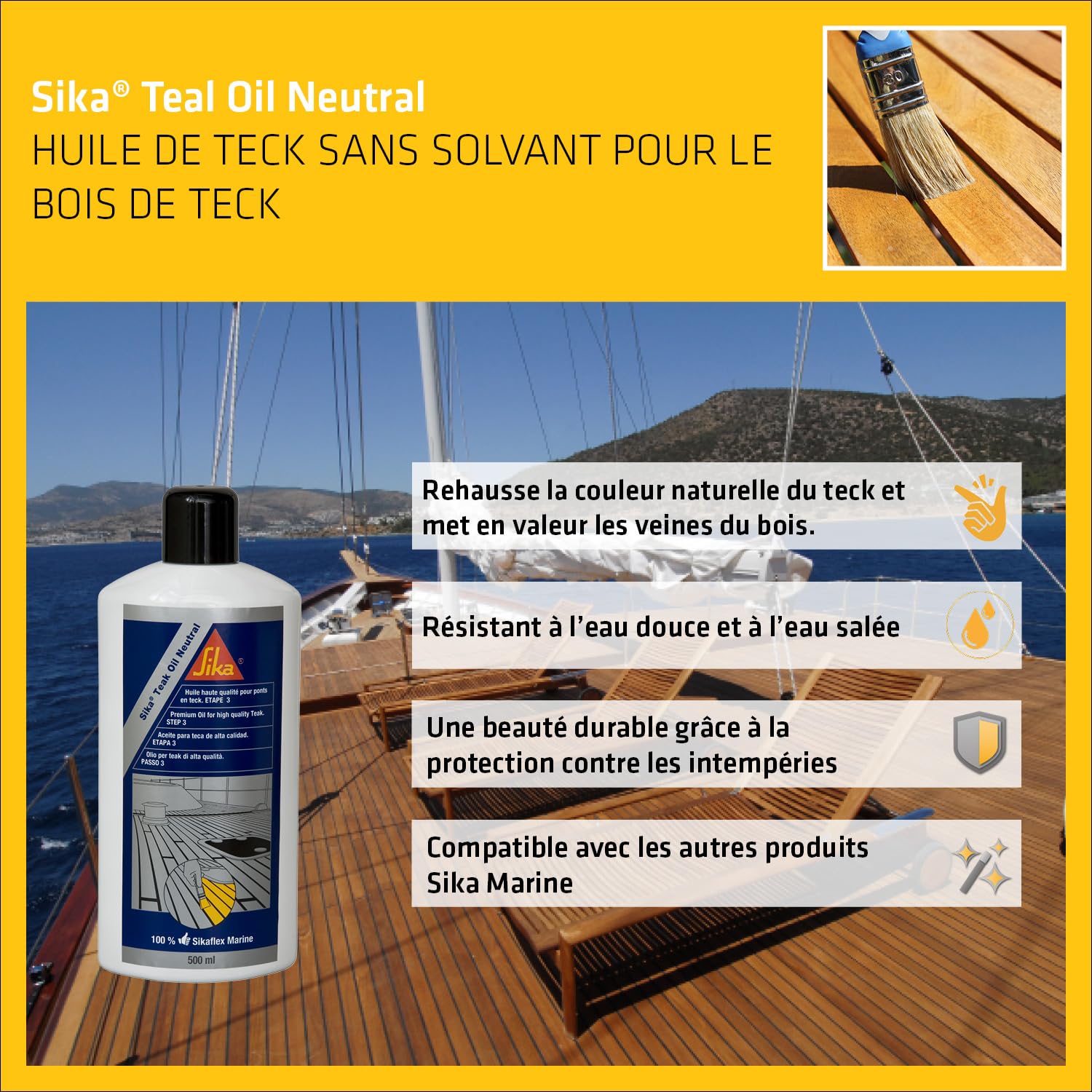 SIKA Huile de Protection des ponts en teck Teak Oil Neutral Incolore 500ml