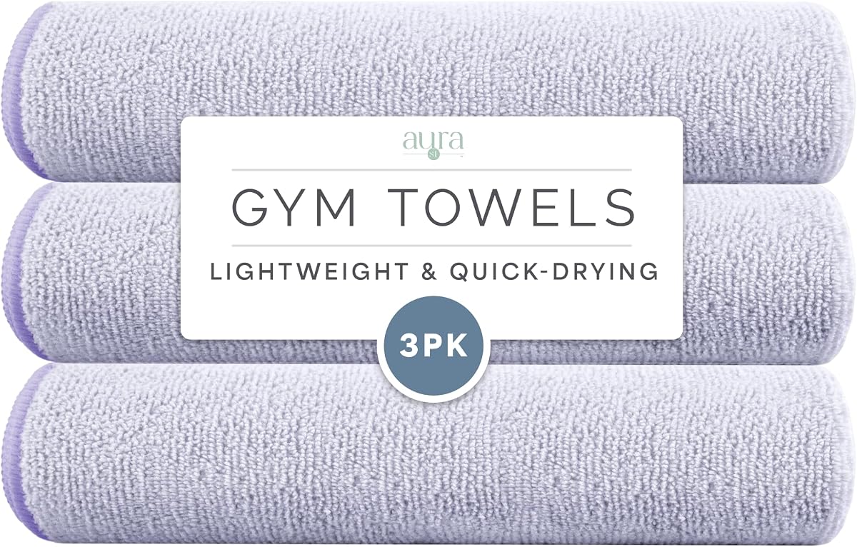 Microfiber Gym Towels, 3 Pack, 16" x 27", Purple | Absorbent and Lightweight, Quick-Dry, Compact for Gym Bag, Yoga and Travel, Machine Washable