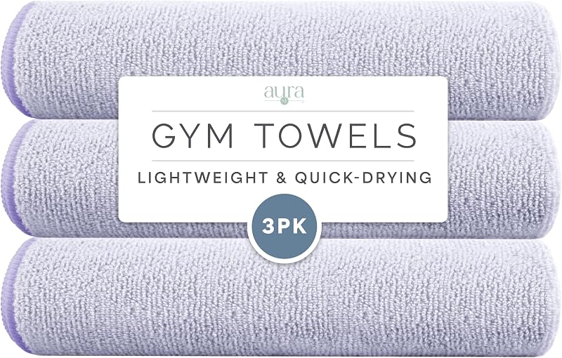 Microfiber Gym Towels, 3 Pack, 16" x 27", Purple | Absorbent and Lightweight, Quick-Dry, Compact for Gym Bag, Yoga and Travel, Machine Washable