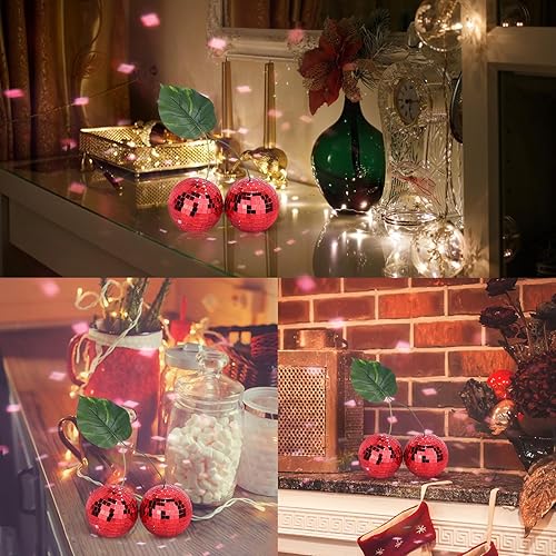 Miniatura 5 de Decoración de bolas de discoteca de cerezo, bola de espejo doble, bola de iluminación de cerezo rojoplateado para DJ, club, escenario, bar, fiesta,