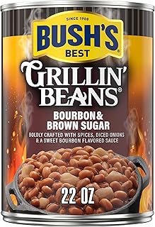 Bush's Canned Bourbon and Brown Sugar Grillin' Beans, Plant-Based Protein, Good Source of Fiber, Vegetarian, Fat Free, Gluten Free, 22 oz
