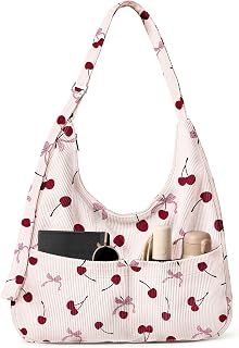 Large Corduroy Hobo Bags for Women - Cute Slouchy Shoulder Crossbody Tote Bag with Zipper & Pockets, Travel Work