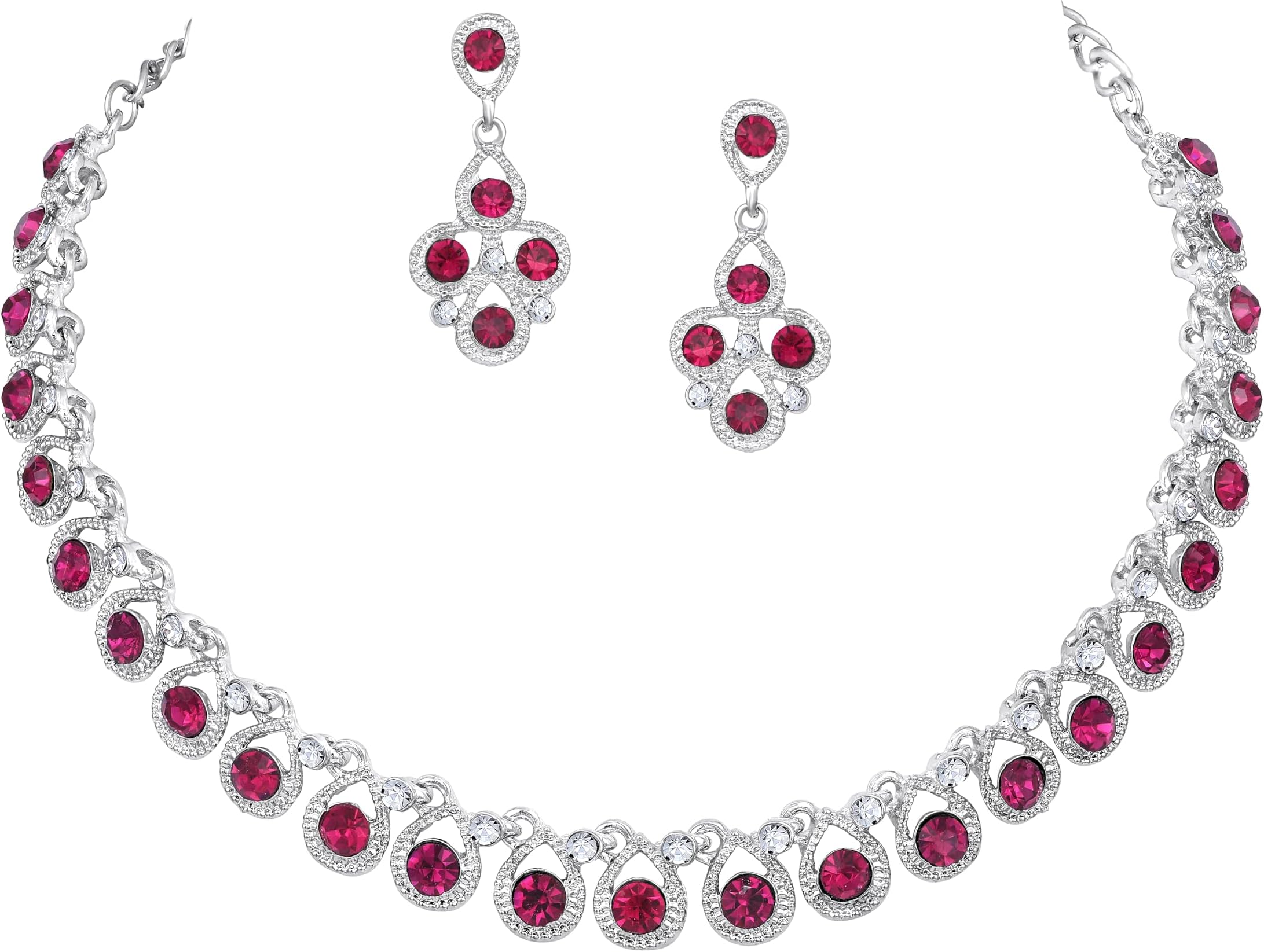 Diamond/Stones Necklace Set with Earrings for Women | Stylish Jewellery for Party, Wedding and Festive Occasions | Fashion Accessories
