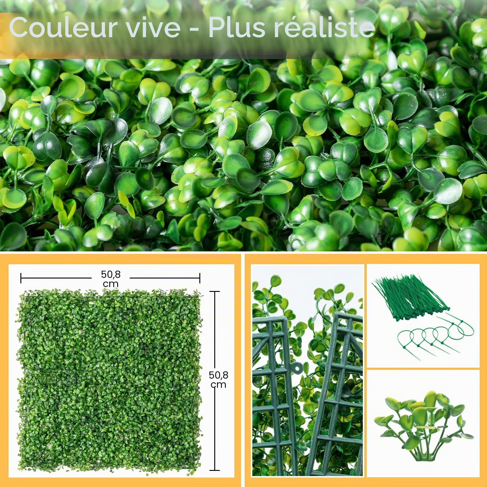 LUWENER Lot de 4 Panneaux Muraux en Buis Artificiel 1m x 1m, Feuilles Artificielles pour Clôture, Brise-vue (4, Feuilles Vertes de Milan)