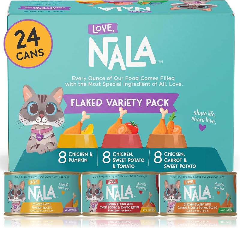 Ração úmida para gatos adultos LOVE, NALA Flaked, sem grãos, pacote com 24 unidades