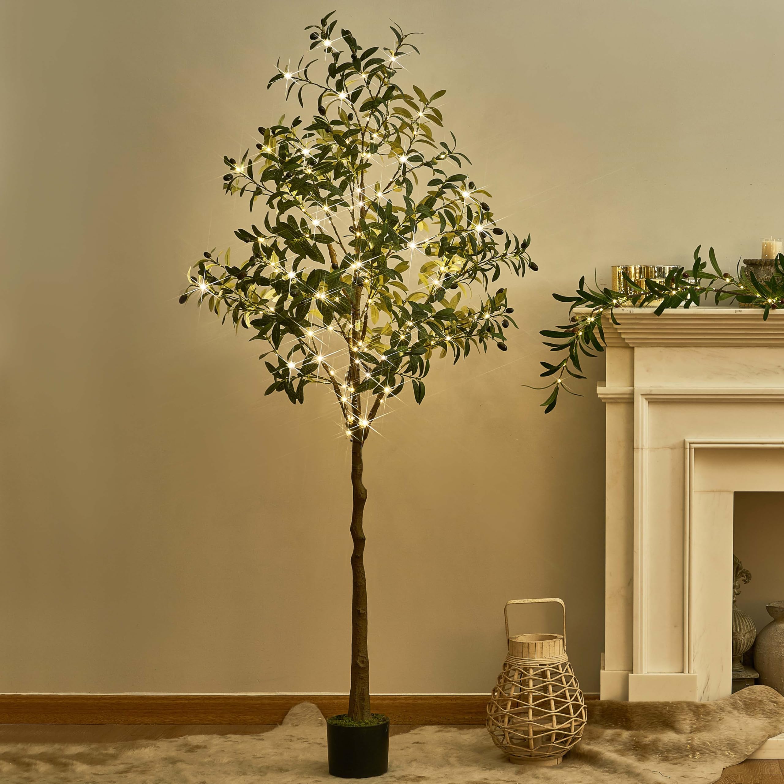 Hairui Baum Lichter Künstlicher beleuchteter Olivenbaum 6FT 300L Warmweiß Künstliches Grünpflanzen mit Lichtern für die Dekoration der Hochzeitsfeiertagsfeier