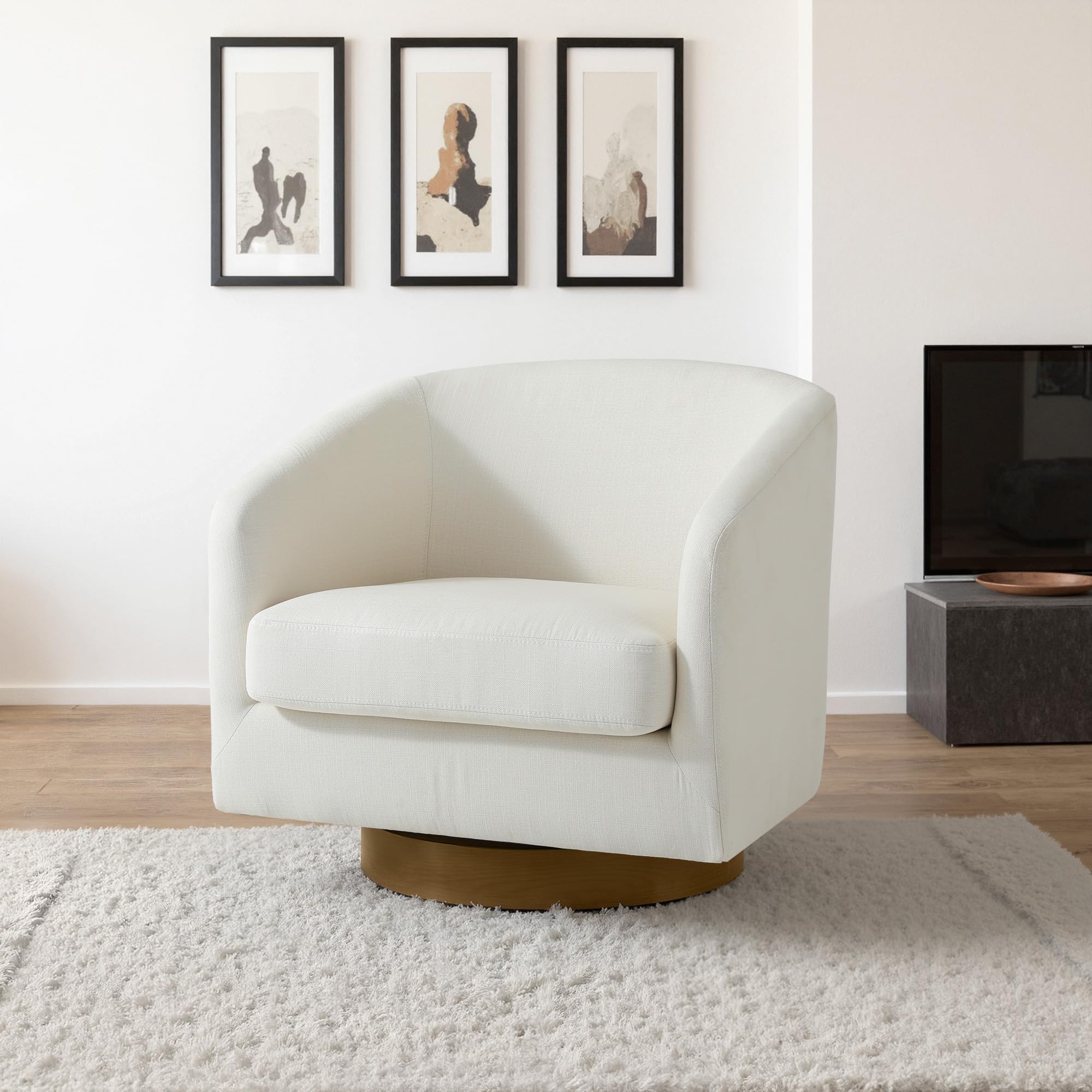 Lumibee Swivel Accent Chair, Chenille Fabric Swivel Barrel Chair for Living Room, Modern Comfy Upholstered Round Armchair Single Sofa Chair for Bedroom, Club-Beige