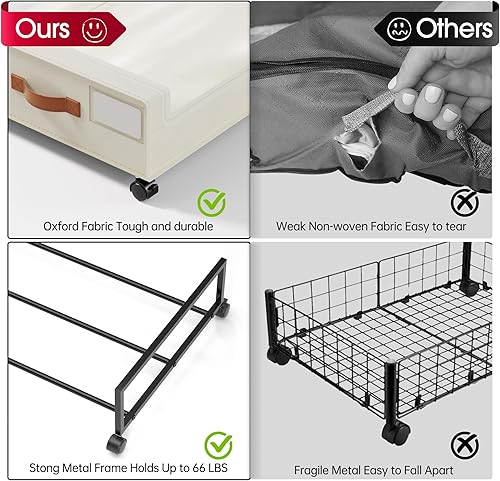 Miniatura 4 de Yecaye Almacenamiento debajo de la cama con ruedas, paquete de 2 contenedores de almacenamiento debajo de la cama, almacenamiento de zapatos debajo