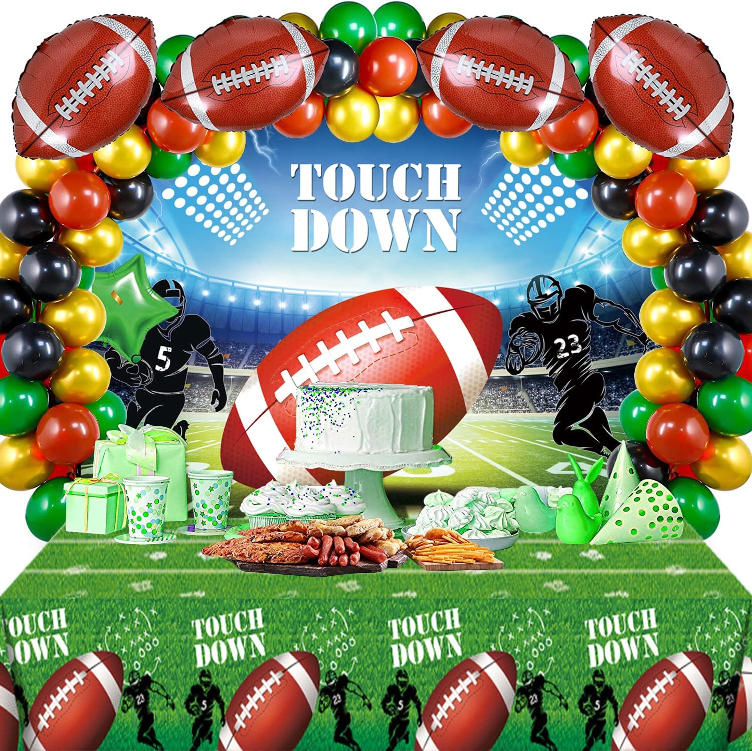 XCKALI Football Party Backdrop Tablecloth Touchdown Football Party Decorations Banner Boys Sports Themed Props Supplies 2PCS