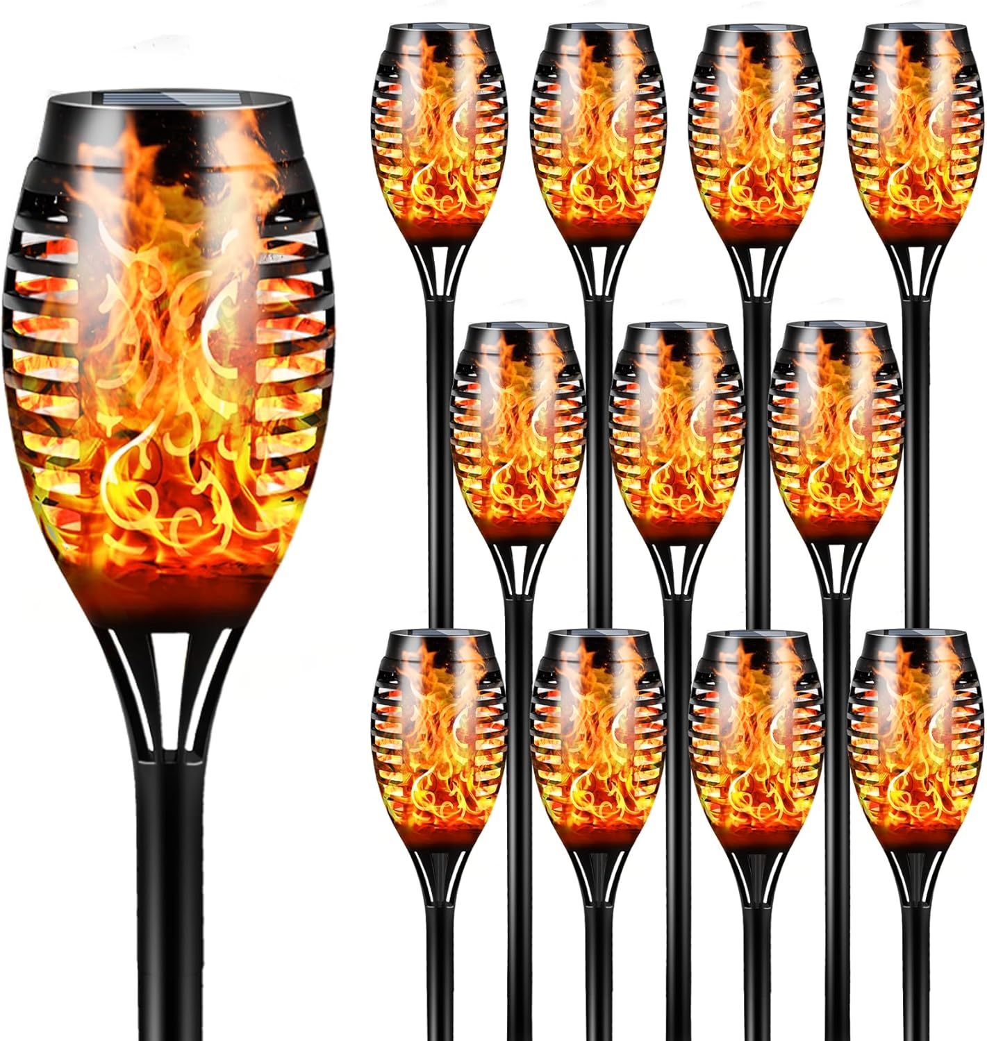 Otdair Solar Lights Outdoor Waterproof, 12LED Tiki Torches for Outside with Flickering Flame, Solar Torch Light for Garden, Patio, Yard, Pathway, 12 Pack