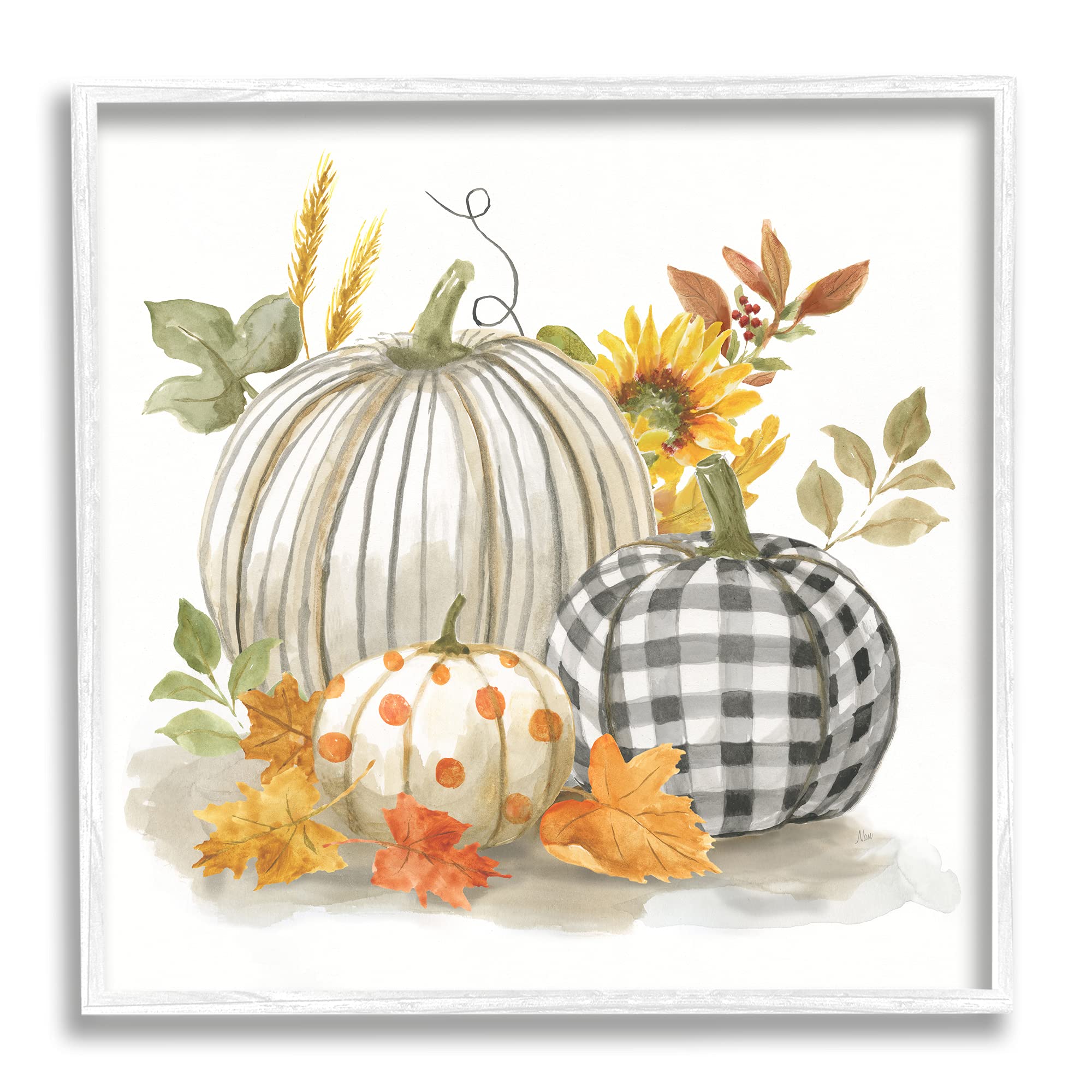 Stupell Industries Patterned Pumpkins Autumn Harvest Country Still Life, Designed by Nan White Framed Wall Art, 24 x 24, Multi-Color