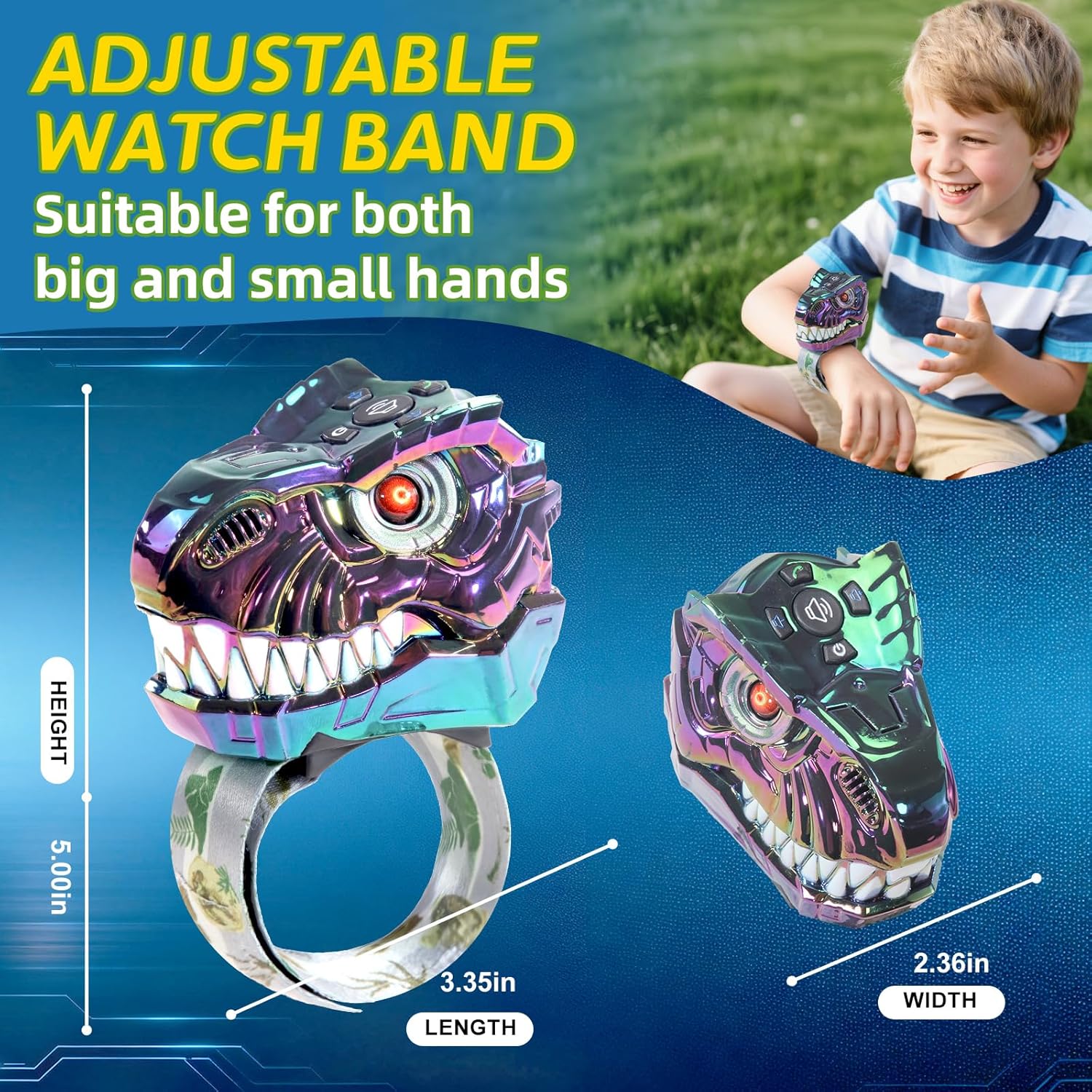 Dinosaur Kids Walkie Talkies Wrist 2 Pack Long Range, T-Rex Dinosaur Toys for Kids 3-5 5-7 8-12 Outdoor Camping 2 Way Radios Toys for Boys Girls Age, Christmas Birthday Party Gifts