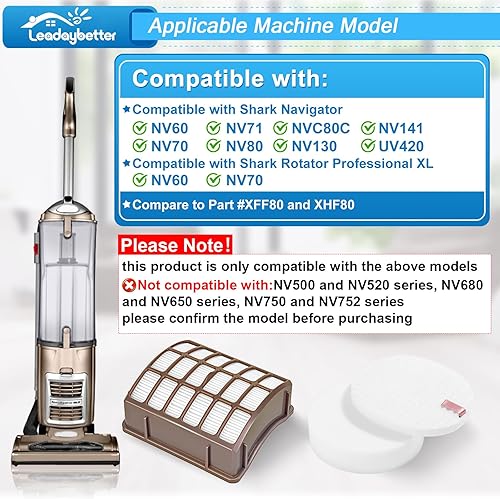 Miniatura 2 de Leadaybetter 2 filtros HEPA + 4 filtros de espuma y fieltro para Shark Navigator Professional (NV70 NV71 NV80 NVC80C UV420) y Rotator Professional